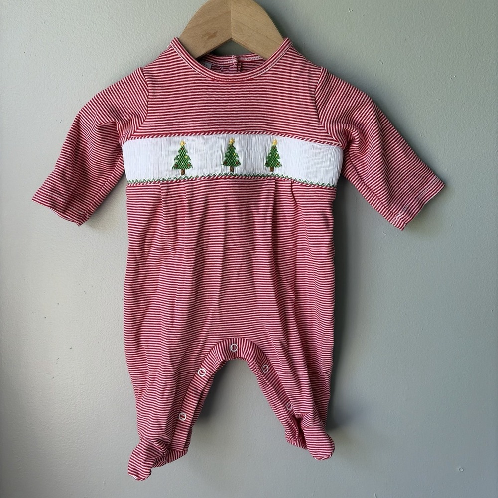 Edgehill Collection Baby Smocked Embroidered Christmas Tree 3 Months Footie